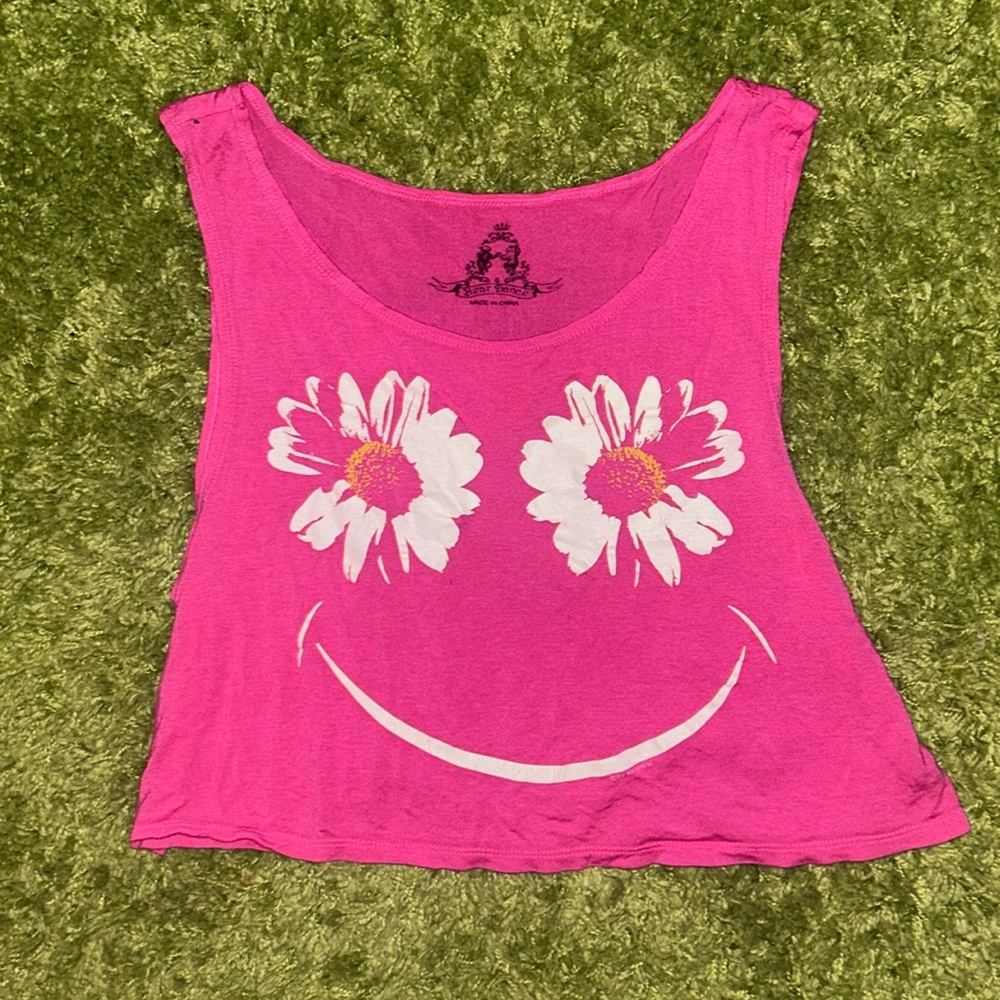 Bear Dance Pink Smiley Face Crop Top